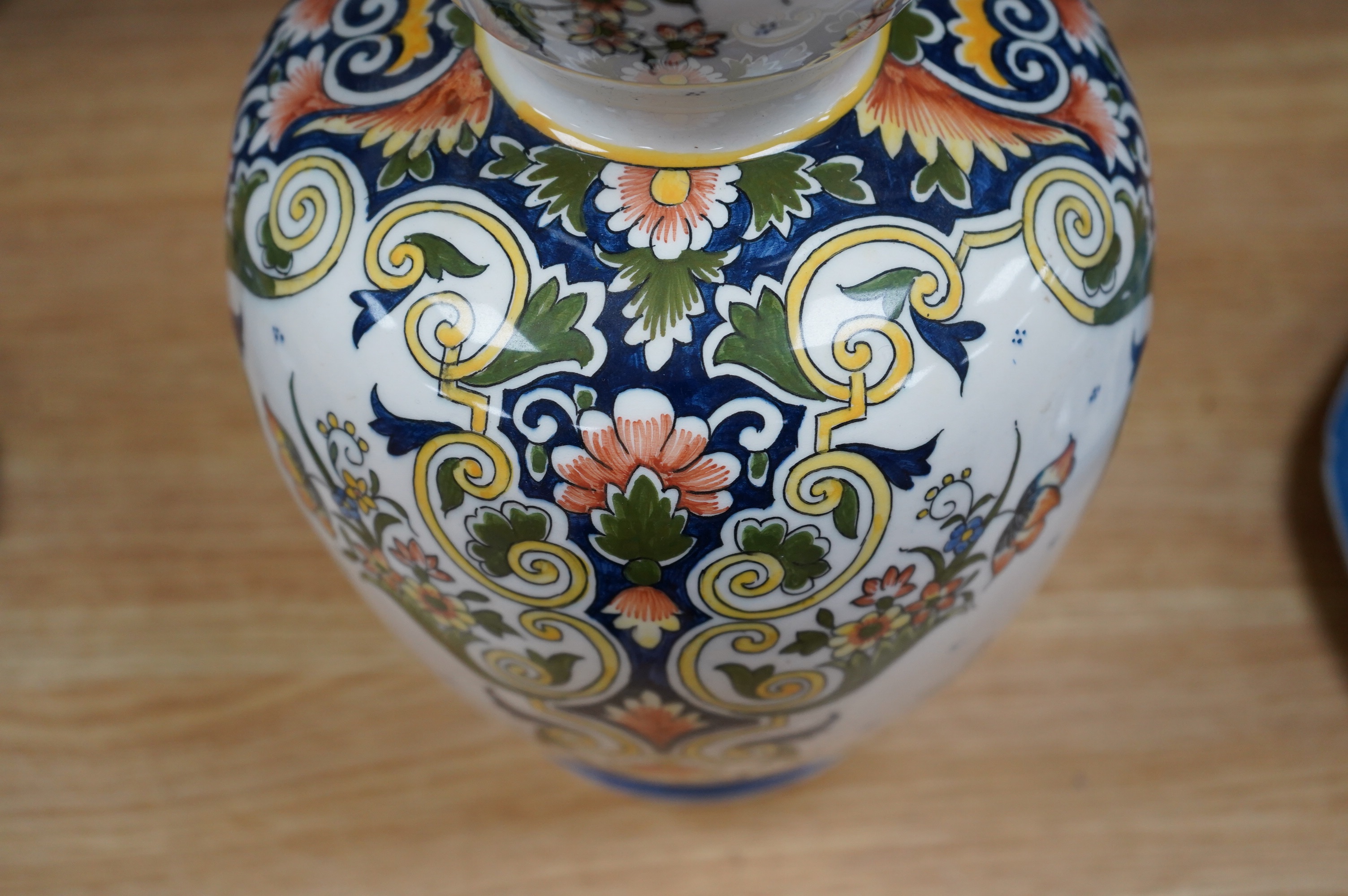 A French faience double gourd shaped vase, 43cm. Condition - good